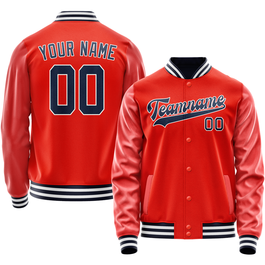 Personalized Orange & Navy Solid Color Varsity Letterman Jacket