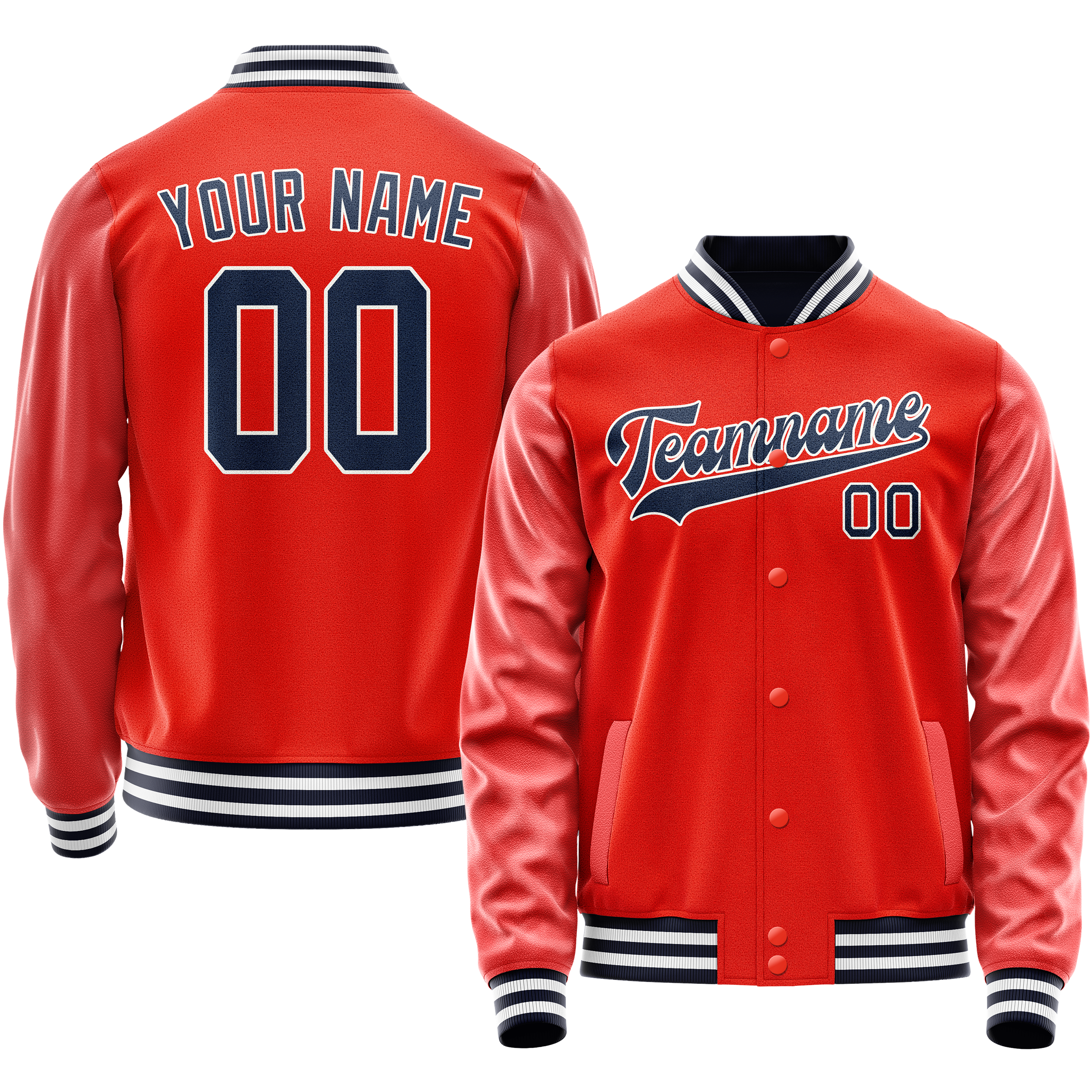 Personalized Orange & Navy Solid Color Varsity Letterman Jacket