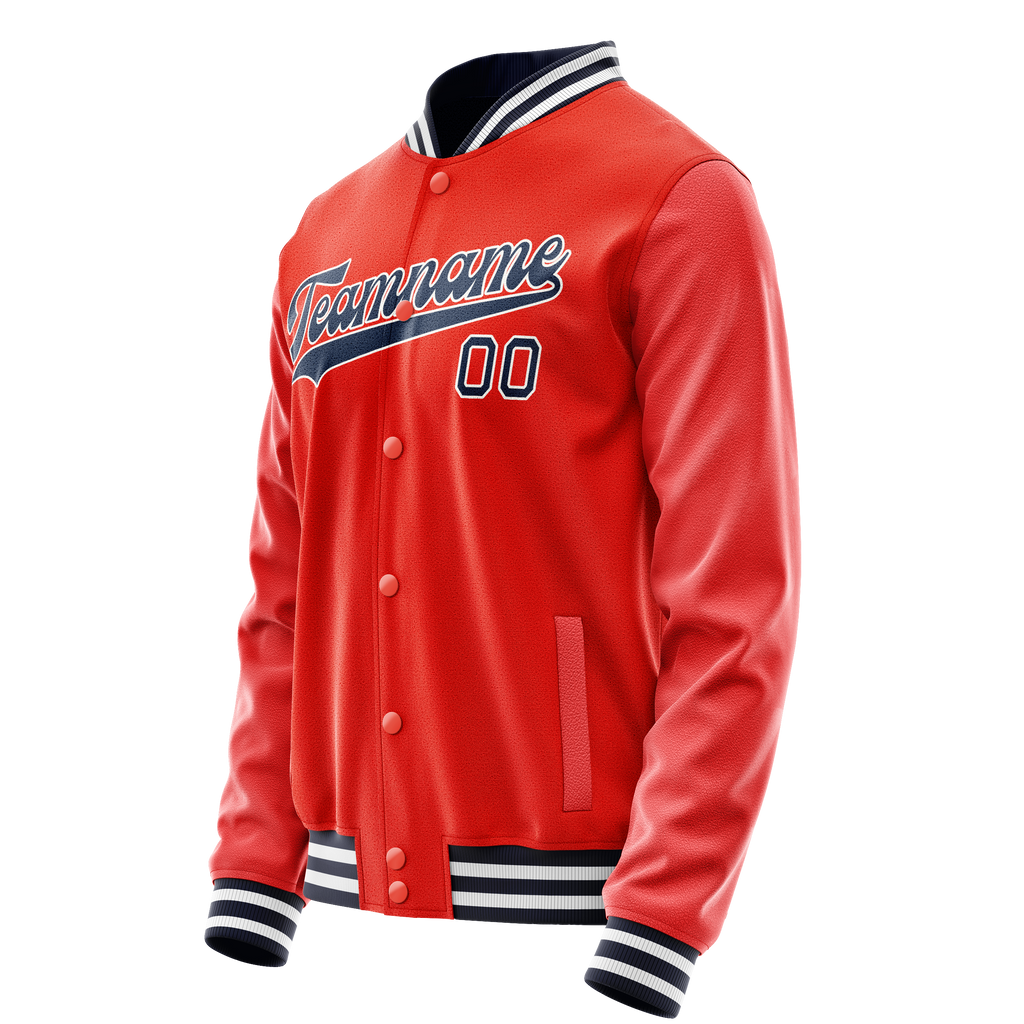 Personalized Orange & Navy Solid Color Varsity Letterman Jacket