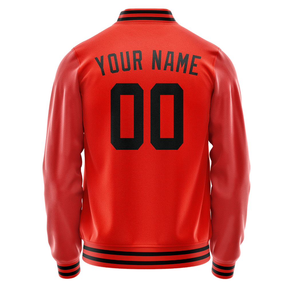 Personalized Orange & Black Solid Color Varsity Letterman Jacket