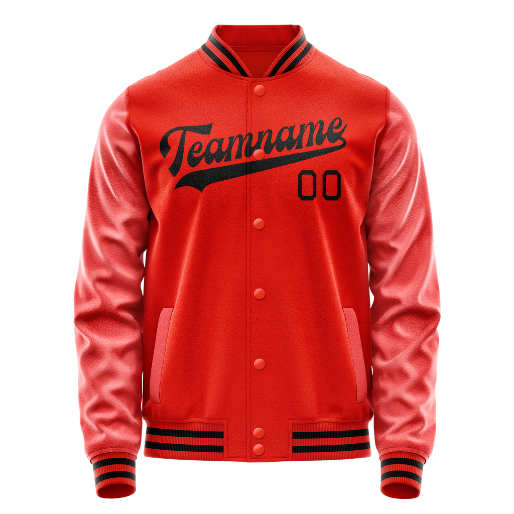 Personalized Orange & Black Solid Color Varsity Letterman Jacket