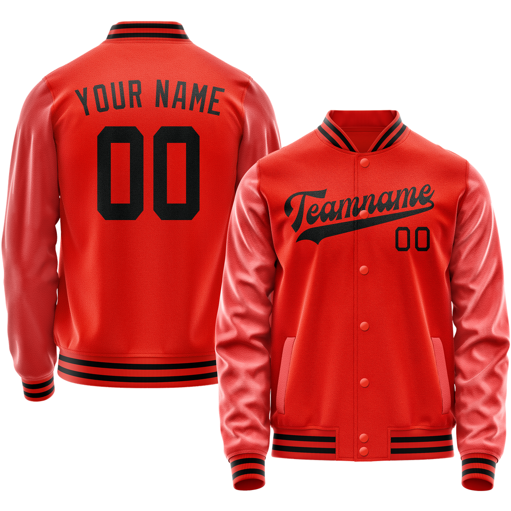 Personalized Orange & Black Solid Color Varsity Letterman Jacket