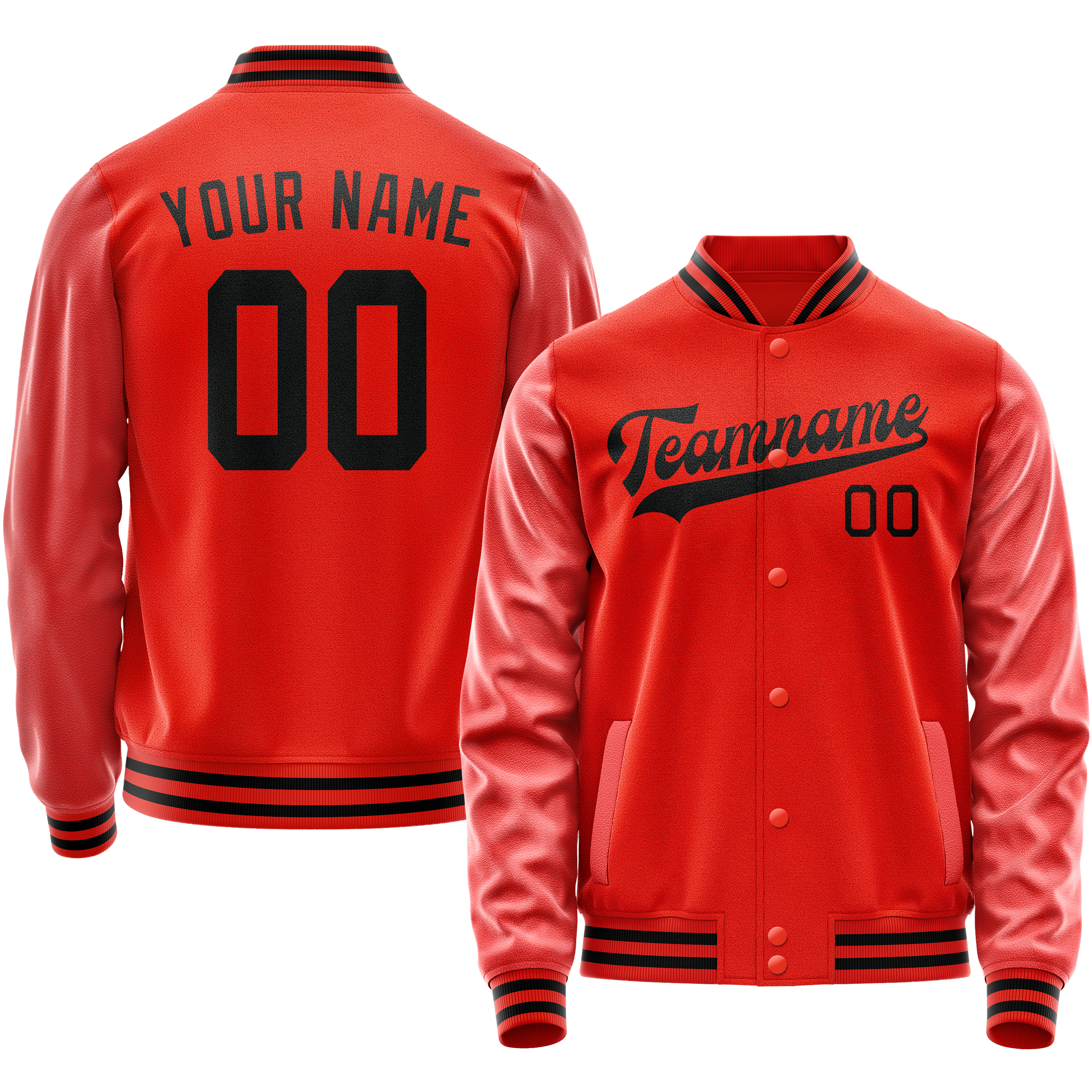 Personalized Orange & Black Solid Color Varsity Letterman Jacket