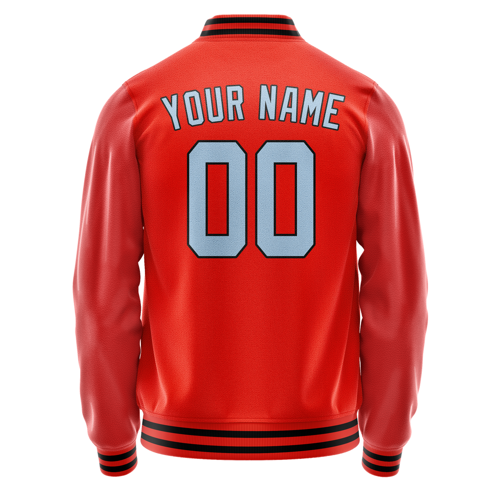 Personalized Orange & Light-Blue Solid Color Varsity Letterman Jacket