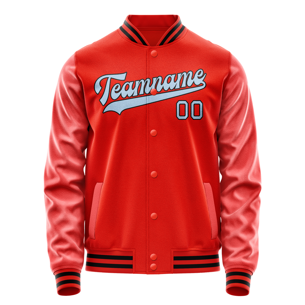 Personalized Orange & Light-Blue Solid Color Varsity Letterman Jacket