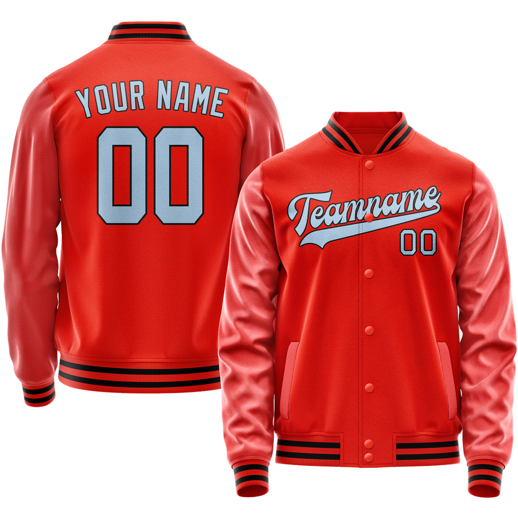 Personalized Orange & Light-Blue Solid Color Varsity Letterman Jacket