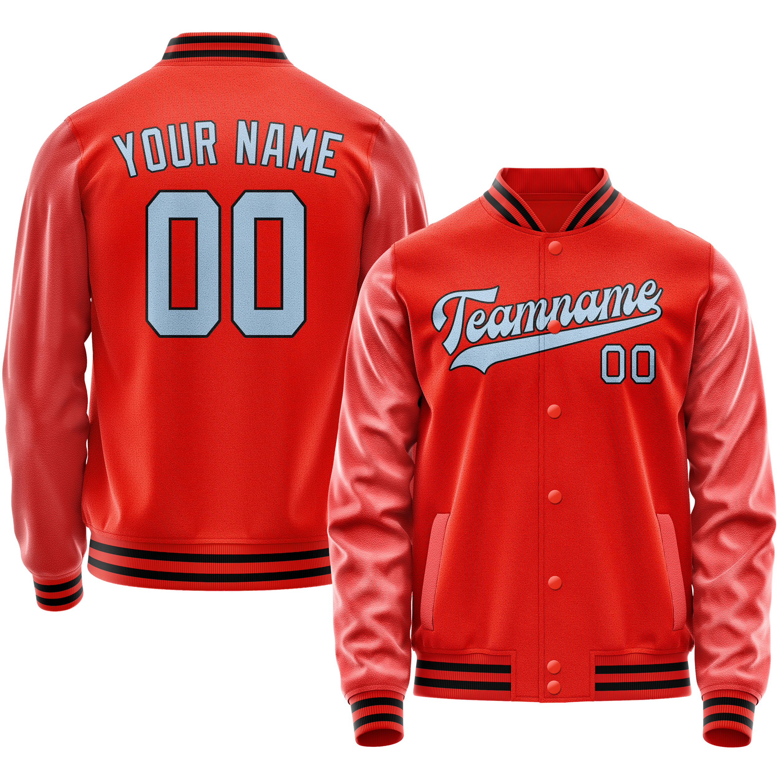 Personalized Orange & Light-Blue Solid Color Varsity Letterman Jacket