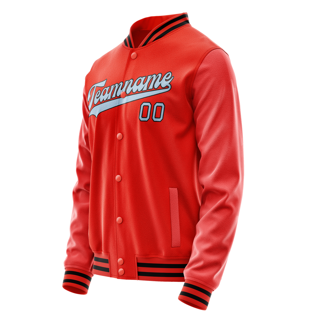 Personalized Orange & Light-Blue Solid Color Varsity Letterman Jacket