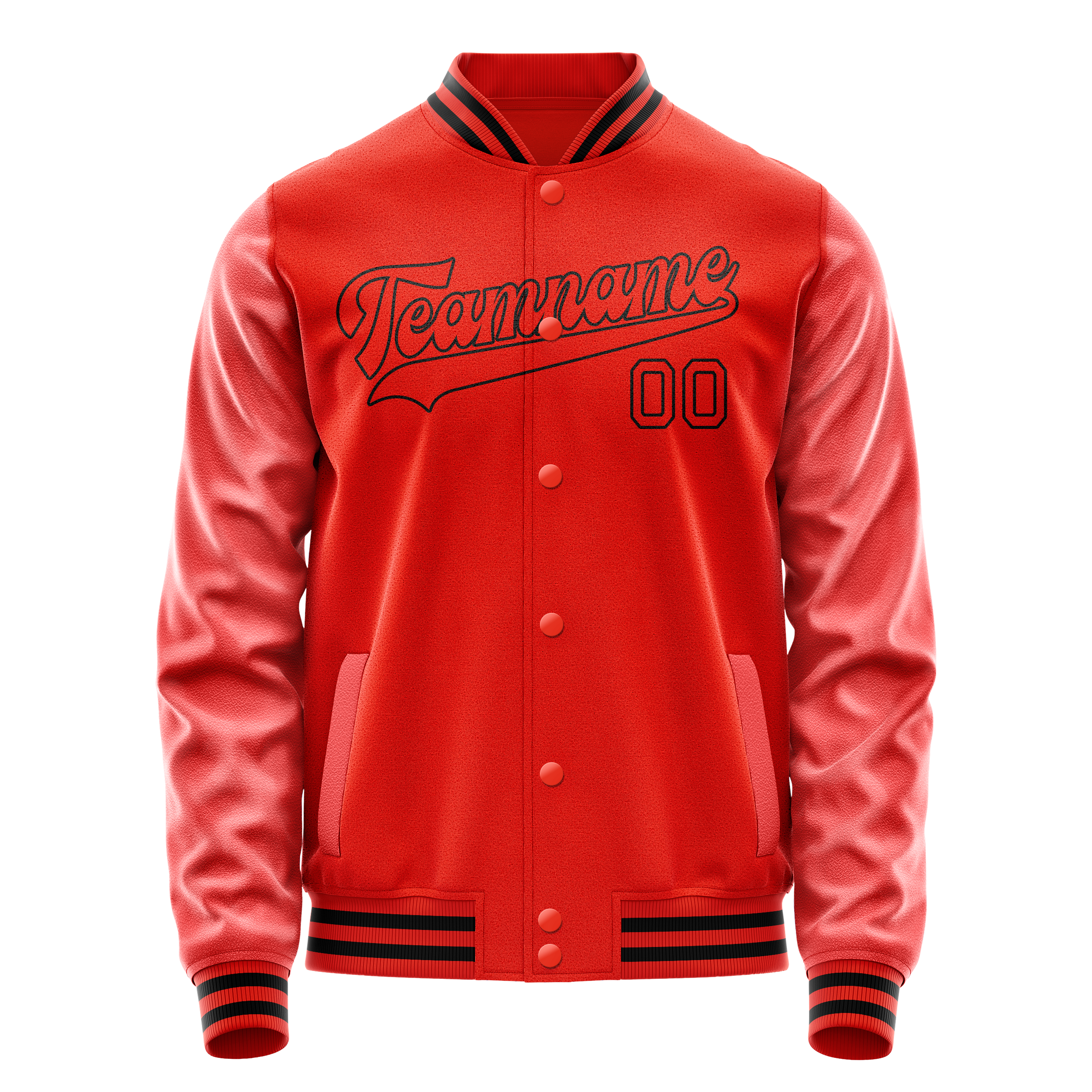 Personalized Orange & Black Solid Color Varsity Letterman Jacket