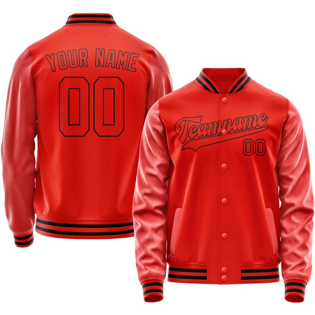 Personalized Orange & Black Solid Color Varsity Letterman Jacket
