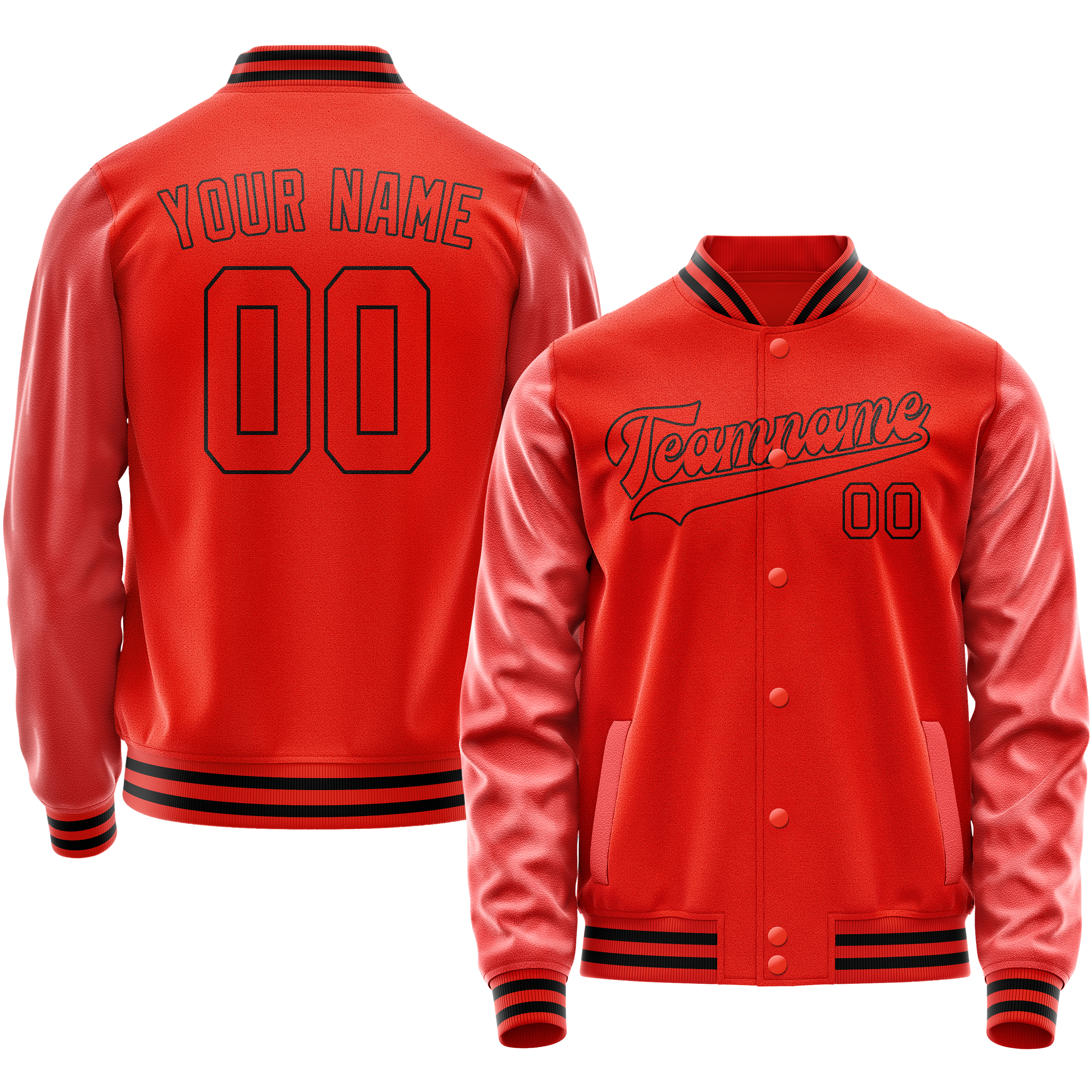 Personalized Orange & Black Solid Color Varsity Letterman Jacket