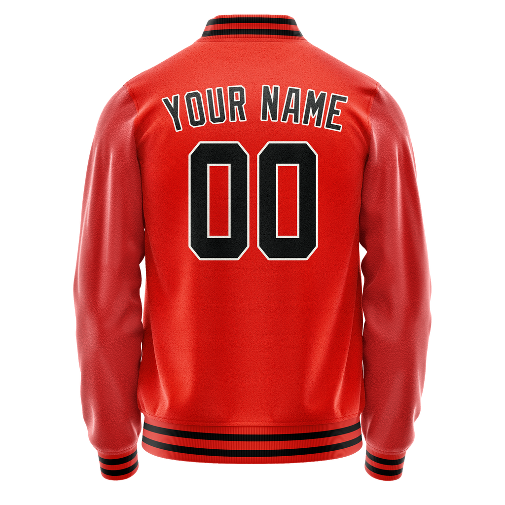 Personalized Orange & Black Solid Color Varsity Letterman Jacket