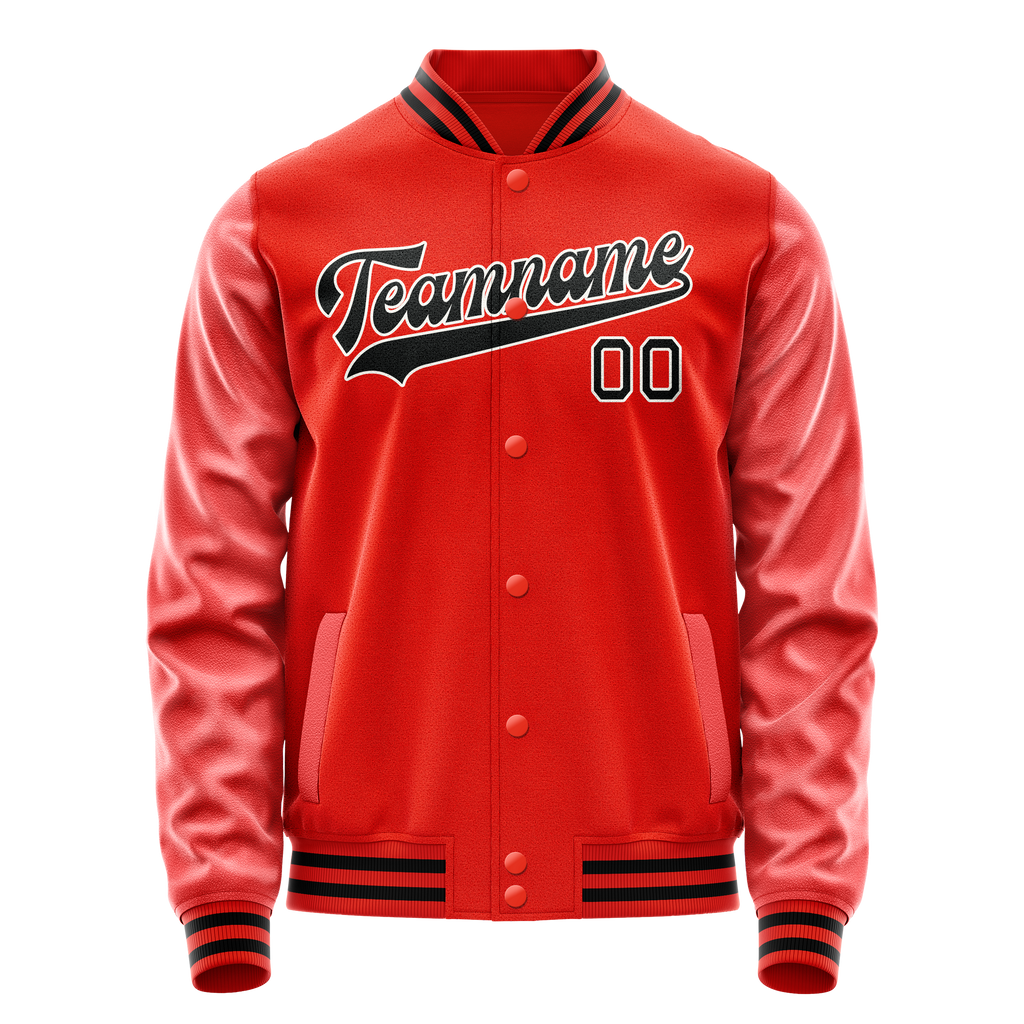 Personalized Orange & Black Solid Color Varsity Letterman Jacket