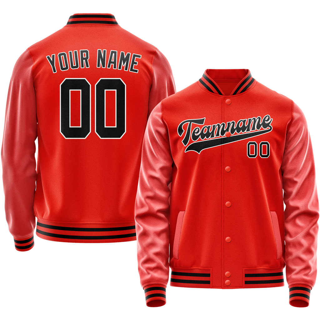 Personalized Orange & Black Solid Color Varsity Letterman Jacket