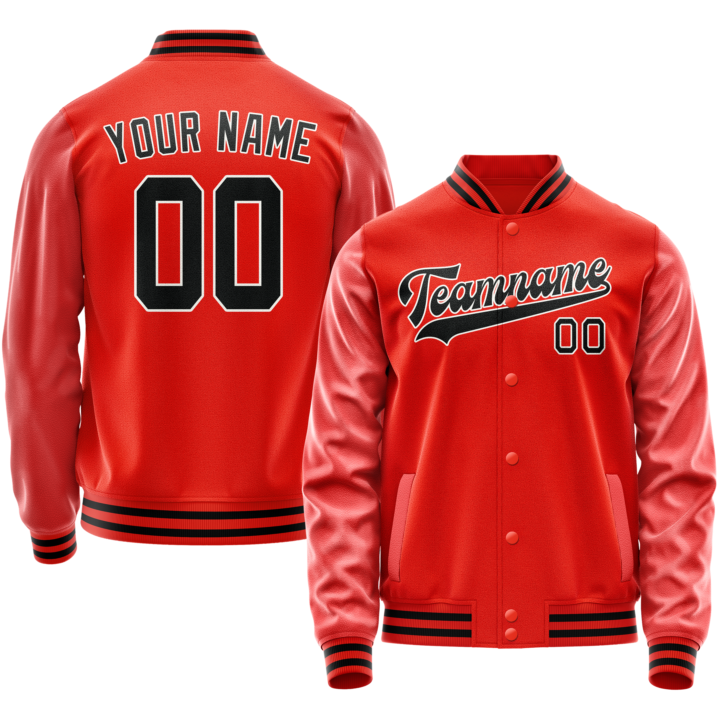 Personalized Orange & Black Solid Color Varsity Letterman Jacket
