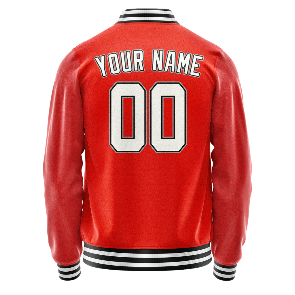 Personalized Orange & White Solid Color Varsity Letterman Jacket