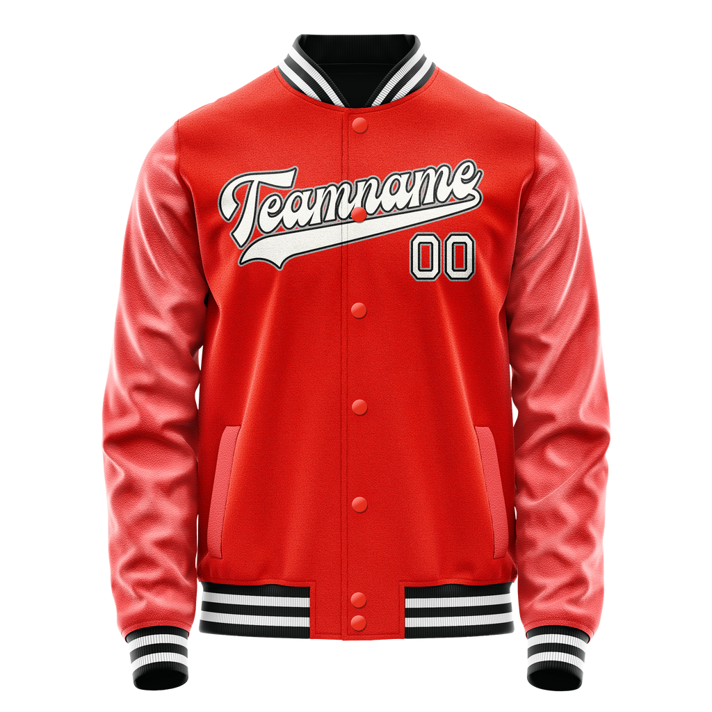 Personalized Orange & White Solid Color Varsity Letterman Jacket
