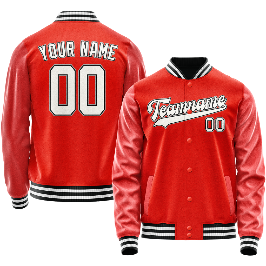 Personalized Orange & White Solid Color Varsity Letterman Jacket