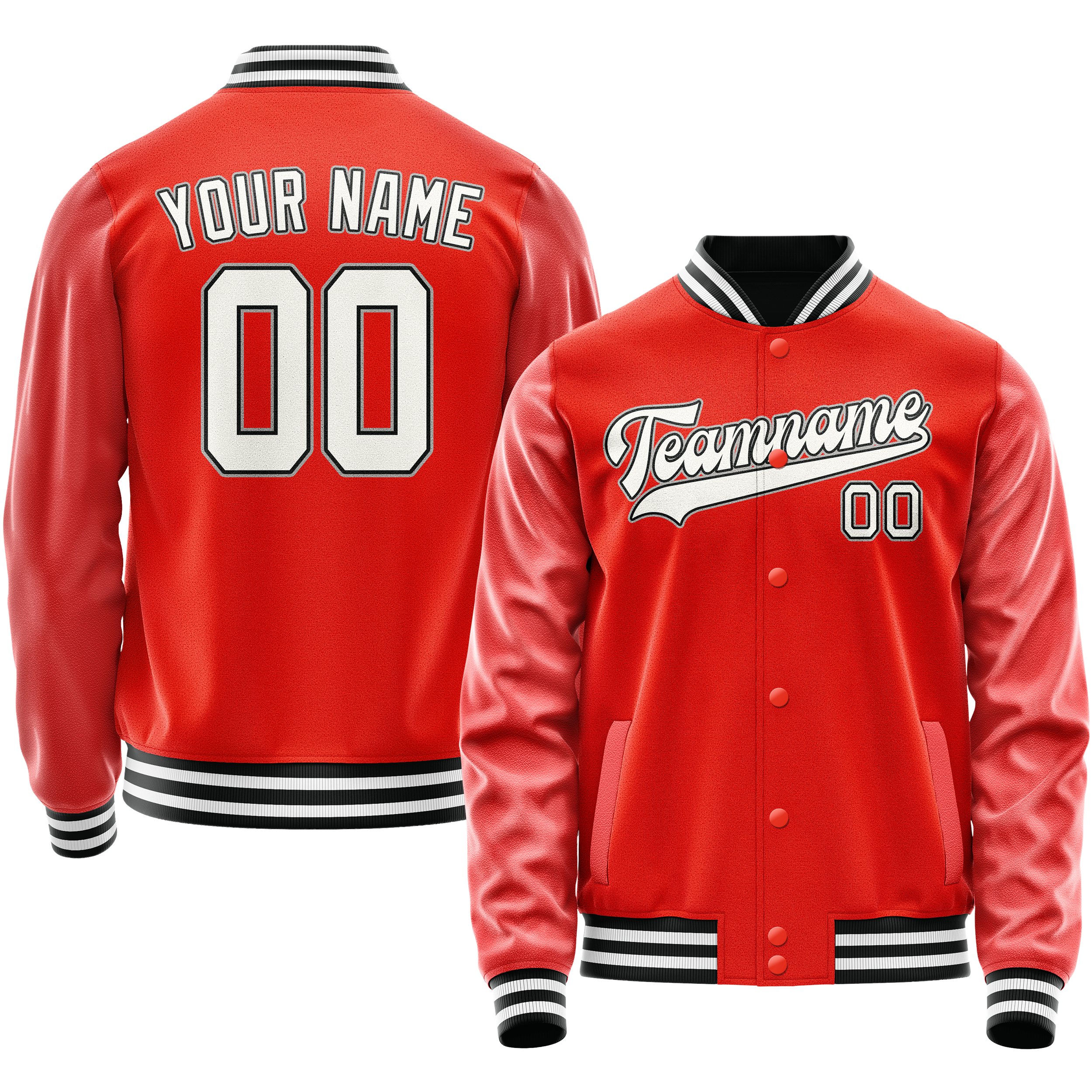 Personalized Orange & White Solid Color Varsity Letterman Jacket