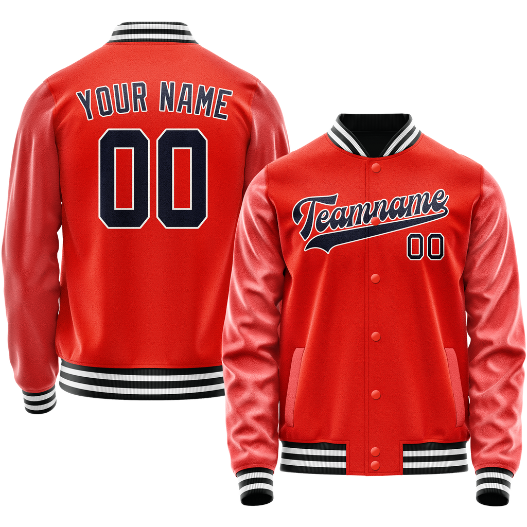 Personalized Orange & Black Solid Color Varsity Letterman Jacket