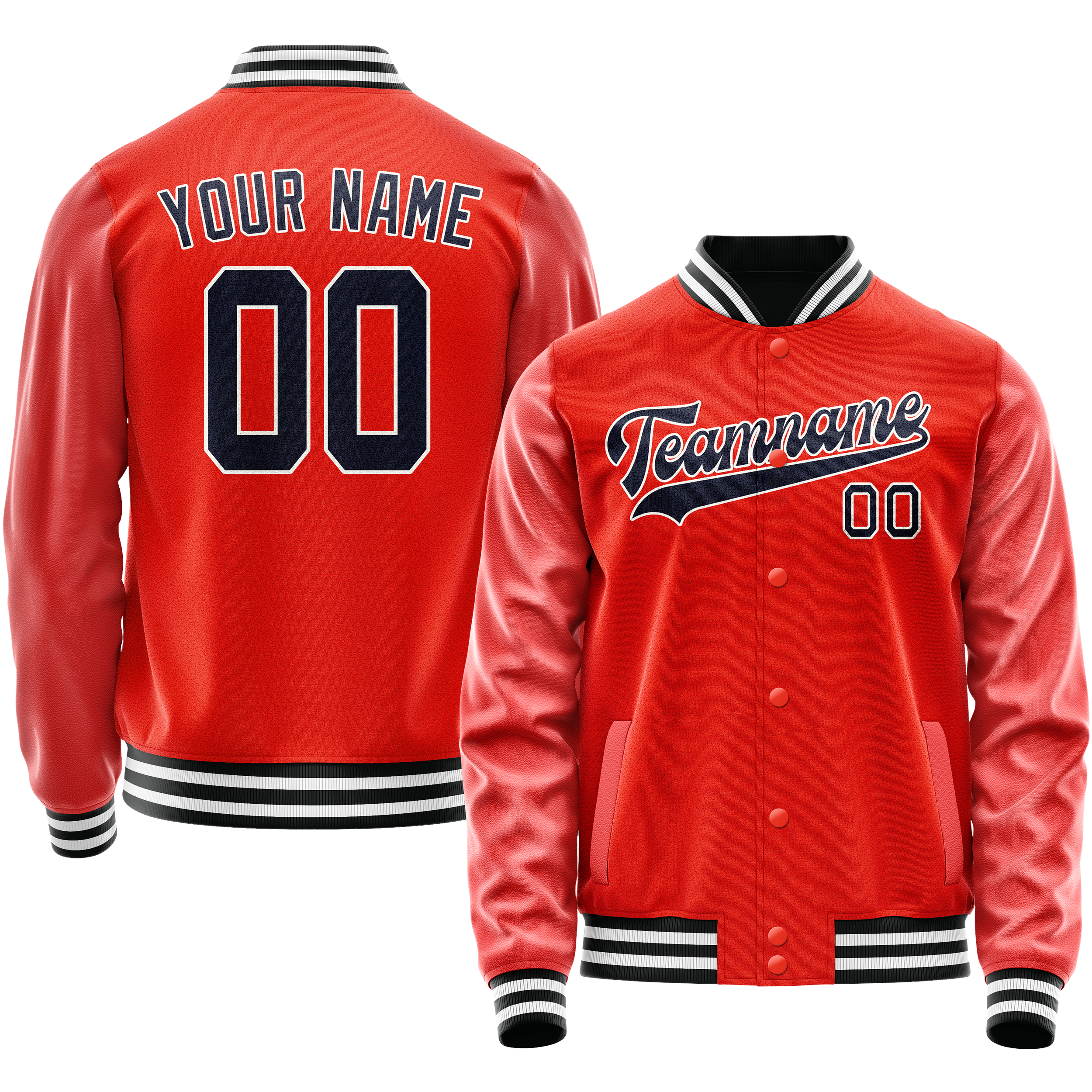 Personalized Orange & Black Solid Color Varsity Letterman Jacket