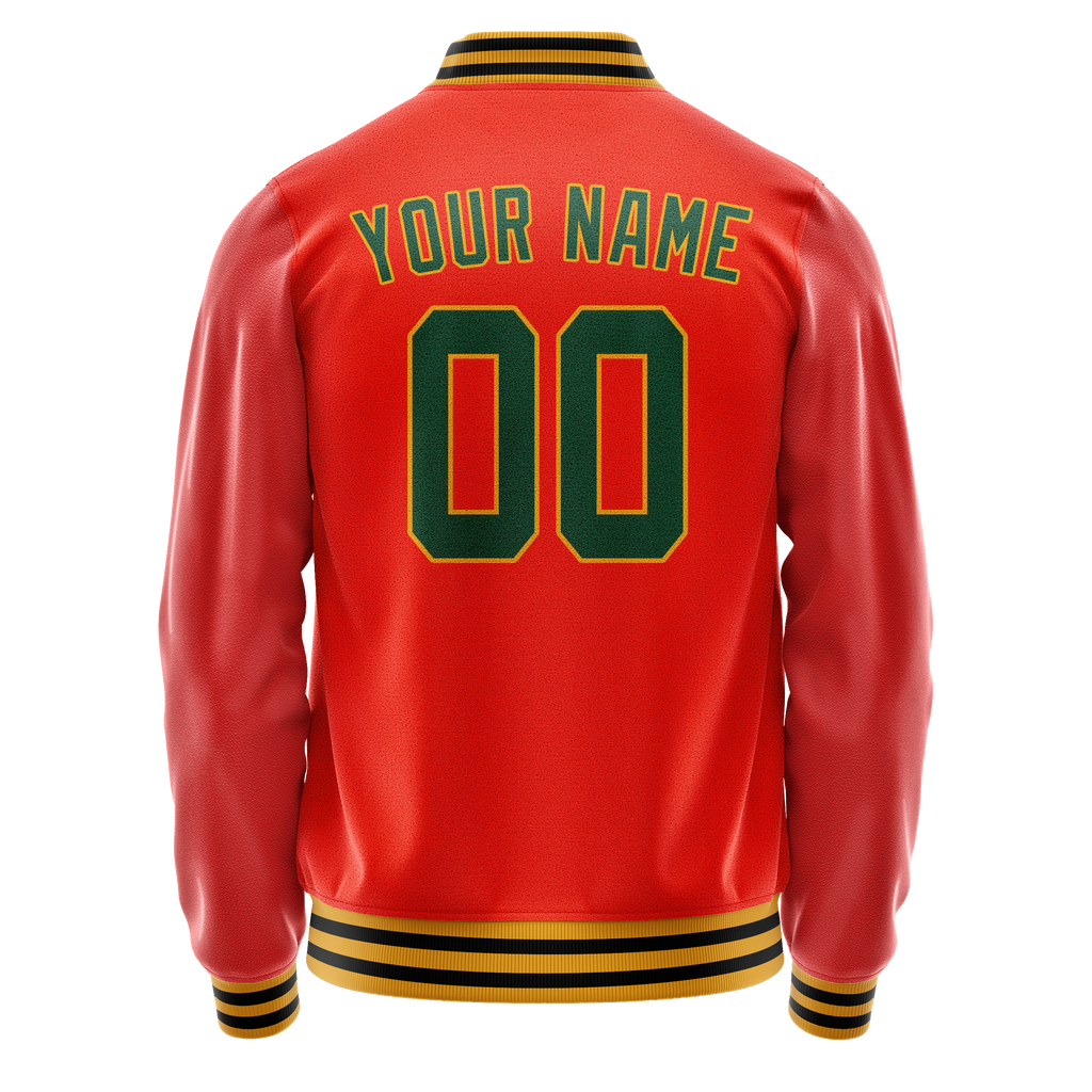 Personalized Orange & Black Solid Color Varsity Letterman Jacket
