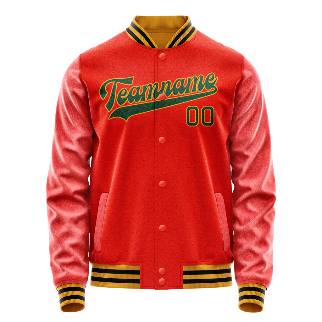 Personalized Orange & Black Solid Color Varsity Letterman Jacket