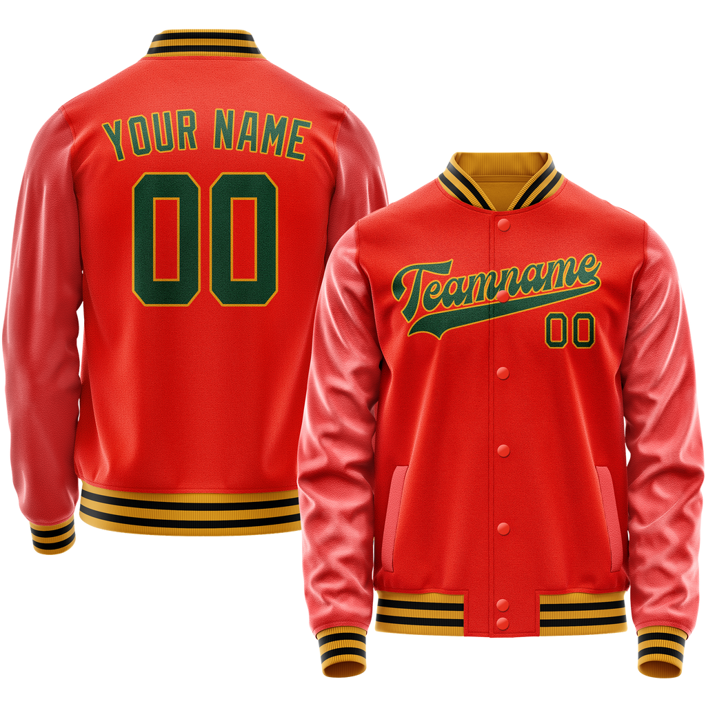 Personalized Orange & Black Solid Color Varsity Letterman Jacket