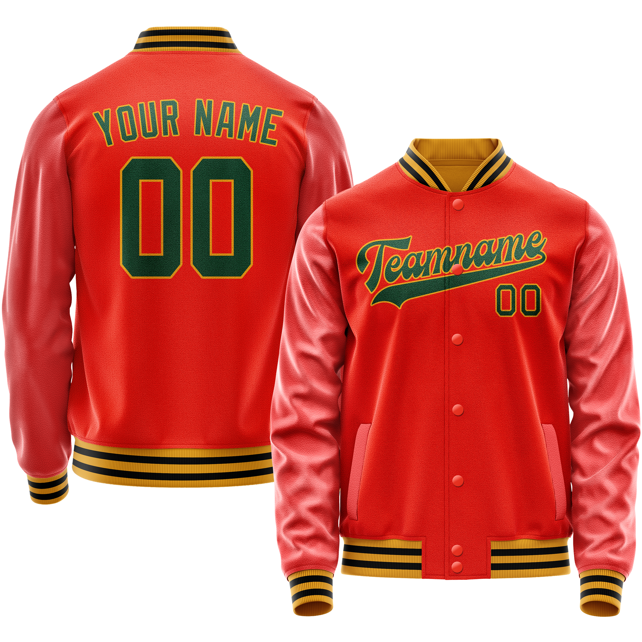 Personalized Orange & Black Solid Color Varsity Letterman Jacket