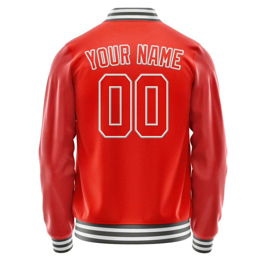 Personalized Orange & Gray Solid Color Varsity Letterman Jacket