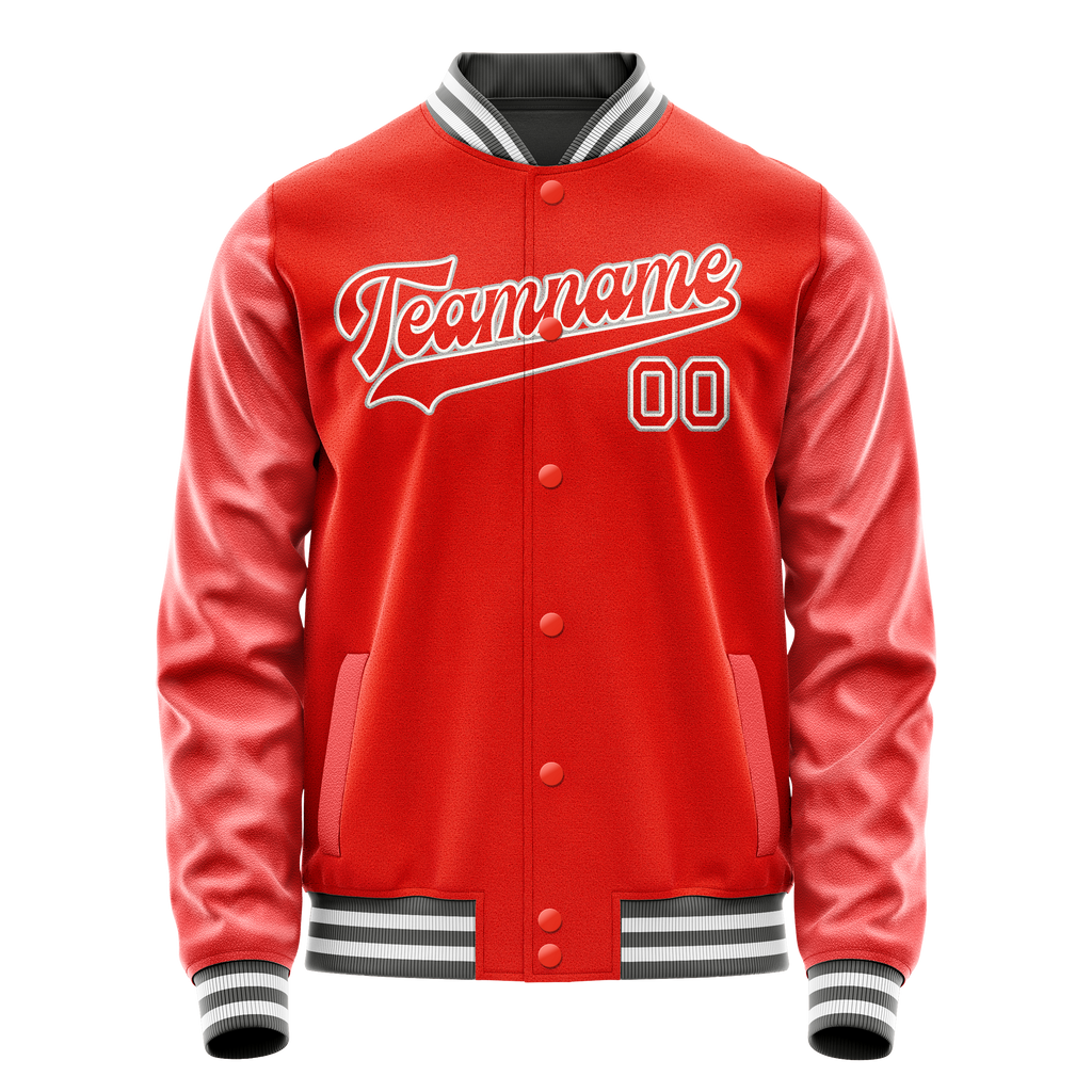 Personalized Orange & Gray Solid Color Varsity Letterman Jacket