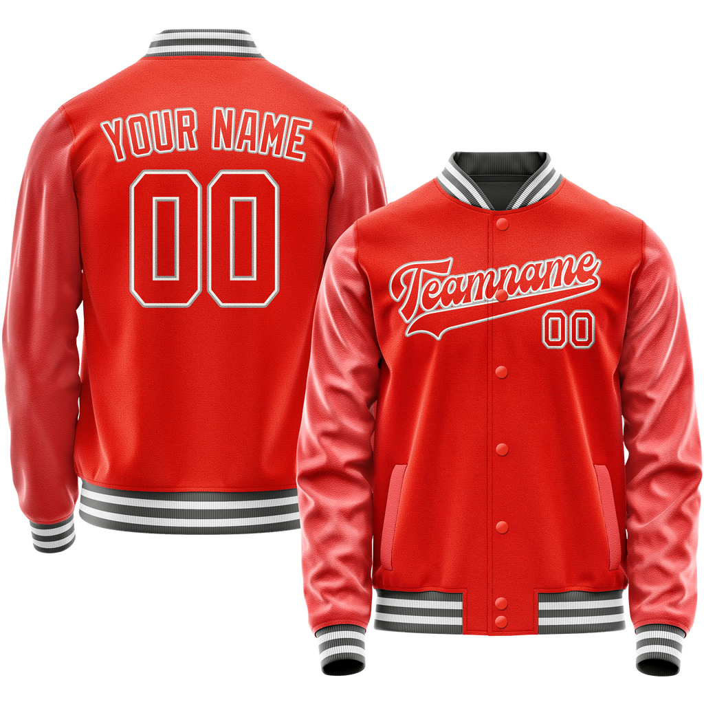 Personalized Orange & Gray Solid Color Varsity Letterman Jacket