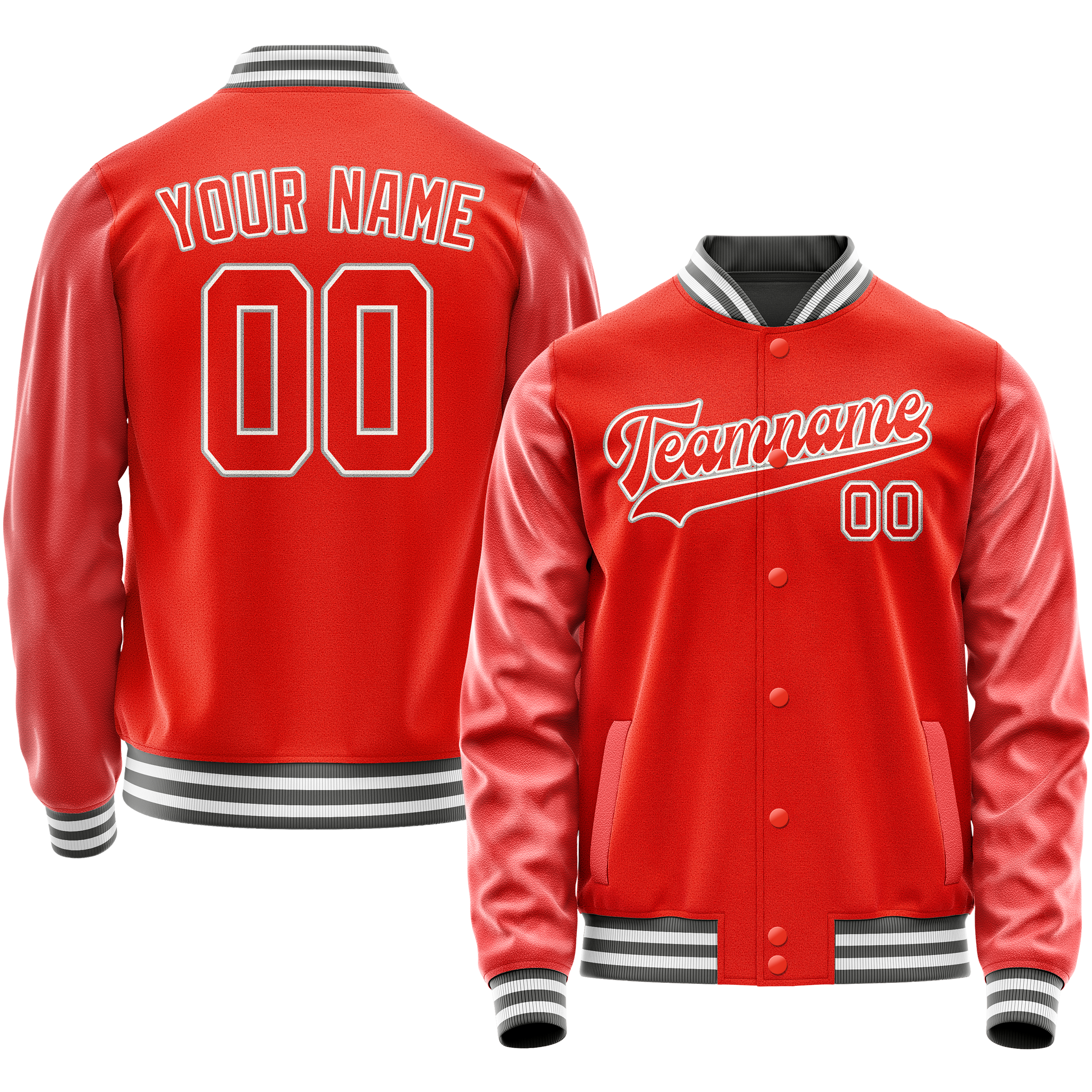 Personalized Orange & Gray Solid Color Varsity Letterman Jacket