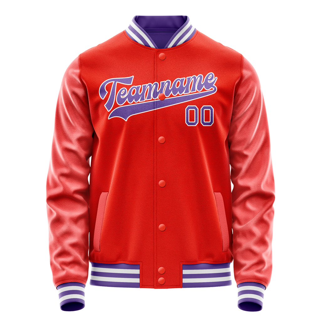 Personalized Orange & Purple Solid Color Varsity Letterman Jacket