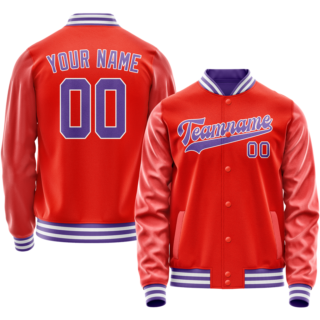 Personalized Orange & Purple Solid Color Varsity Letterman Jacket