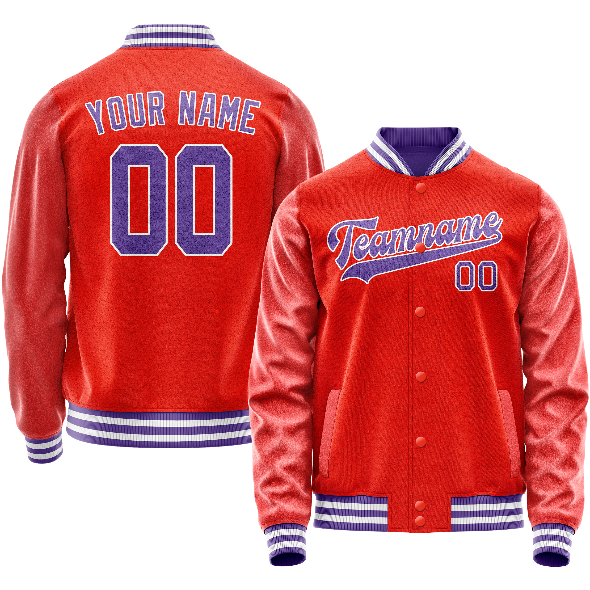 Personalized Orange & Purple Solid Color Varsity Letterman Jacket
