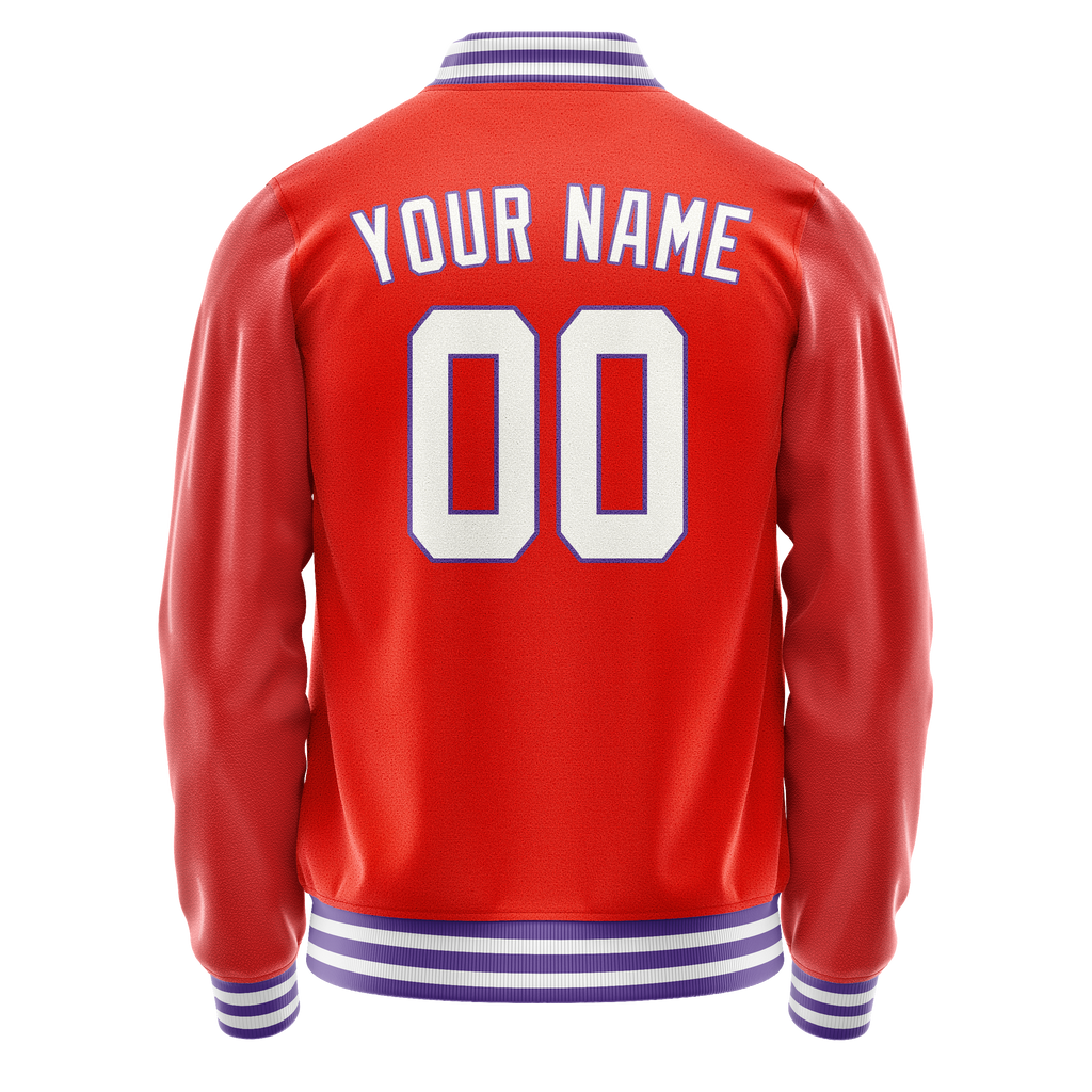 Personalized Orange & White Solid Color Varsity Letterman Jacket