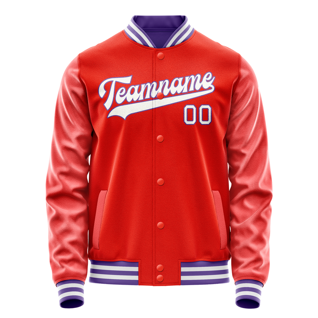 Personalized Orange & White Solid Color Varsity Letterman Jacket
