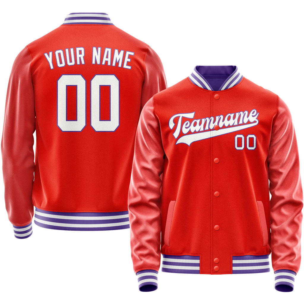 Personalized Orange & White Solid Color Varsity Letterman Jacket