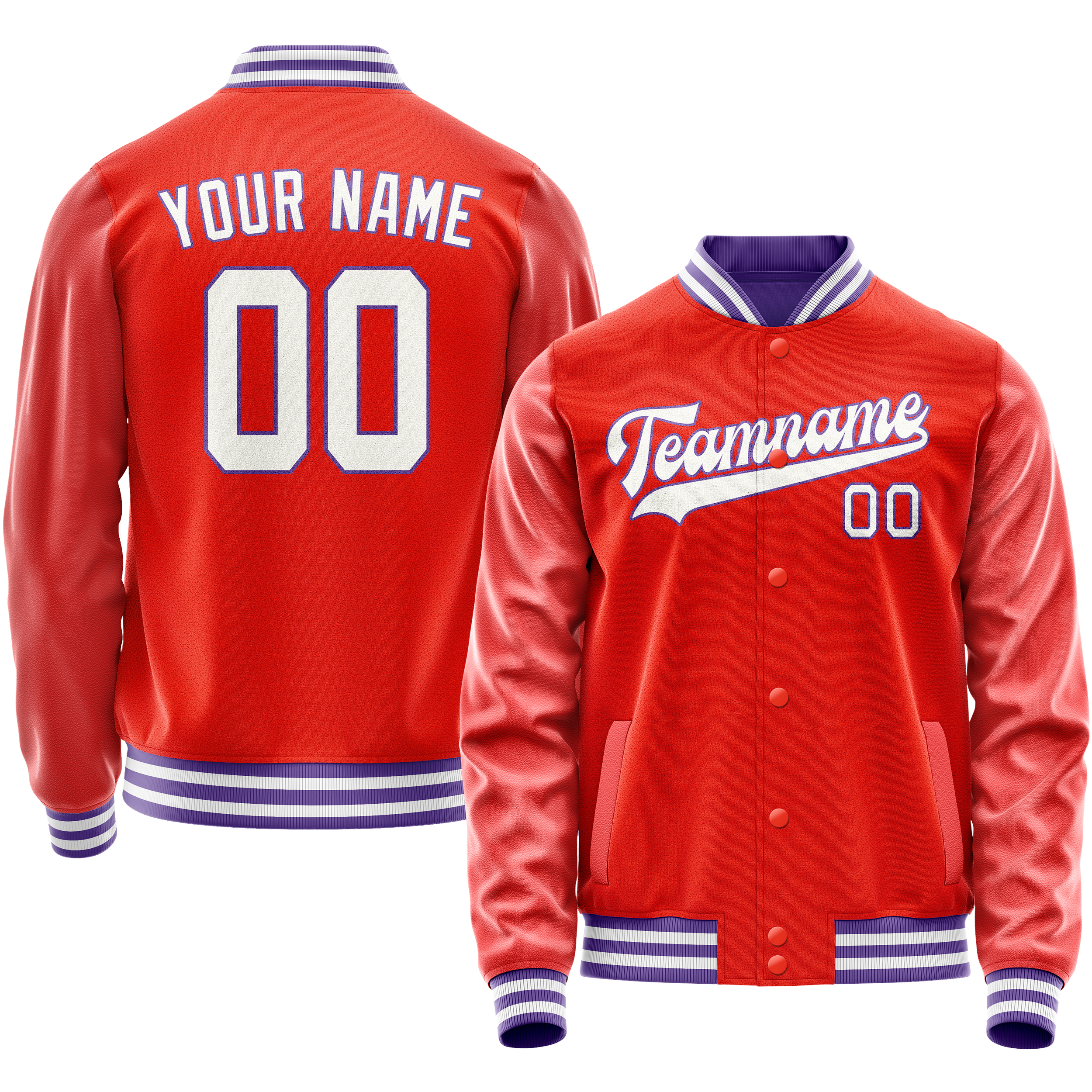 Personalized Orange & White Solid Color Varsity Letterman Jacket