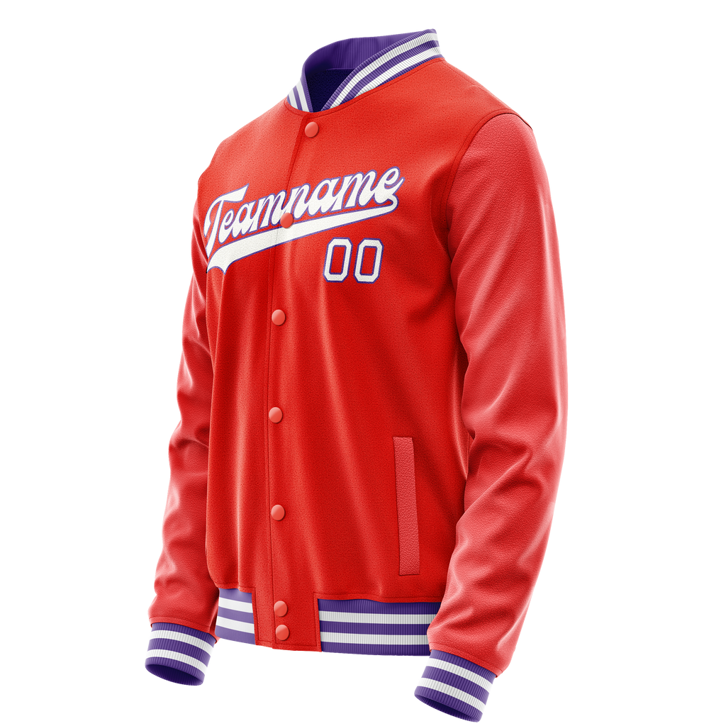 Personalized Orange & White Solid Color Varsity Letterman Jacket