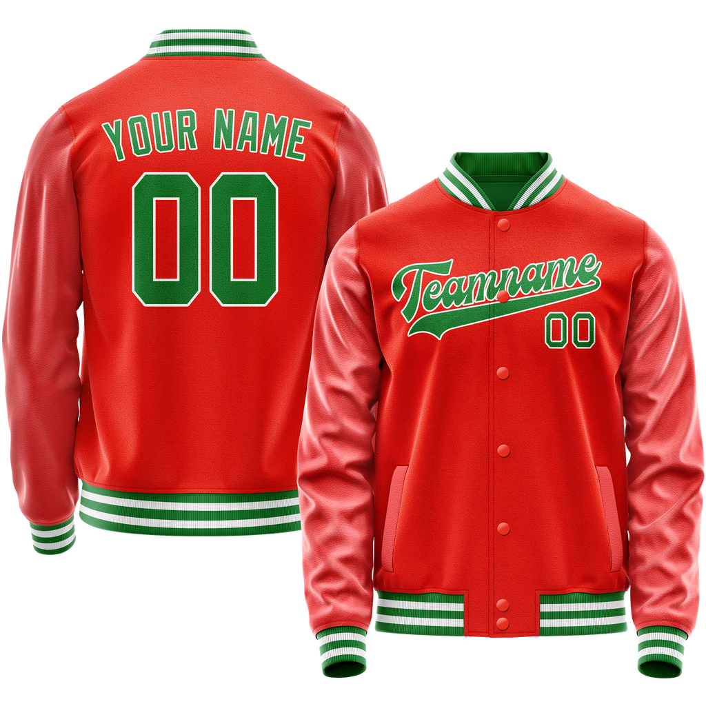Personalized Orange & Teal Solid Color Varsity Letterman Jacket