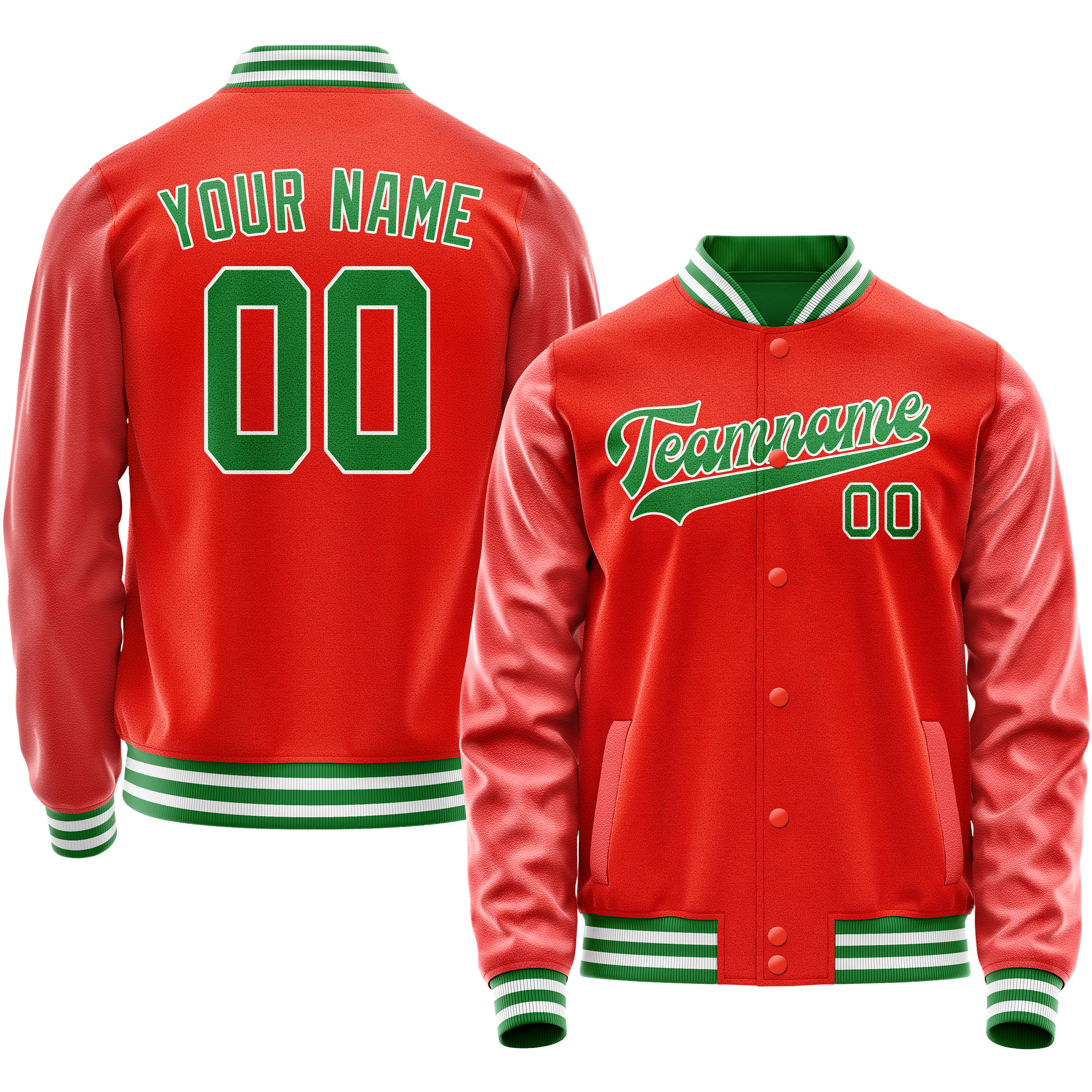 Personalized Orange & Teal Solid Color Varsity Letterman Jacket