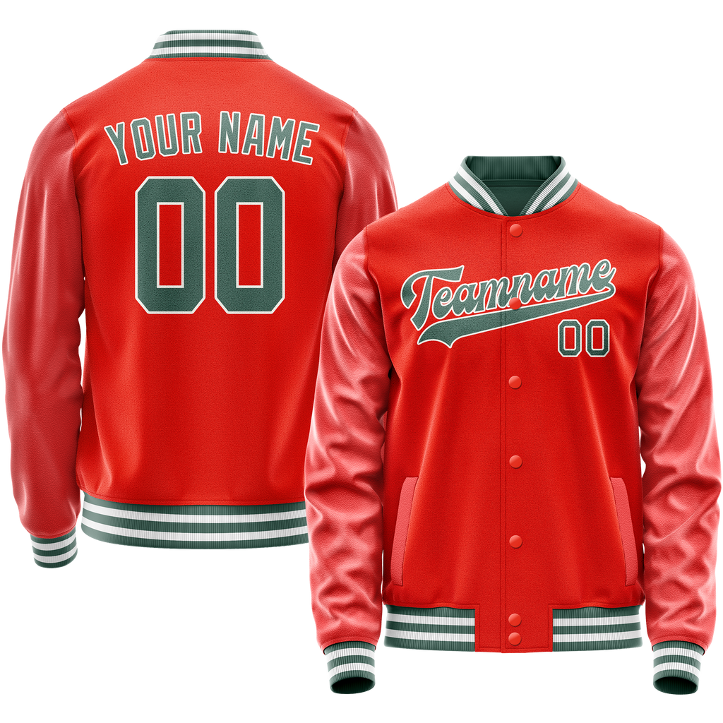 Personalized Orange & Teal Solid Color Varsity Letterman Jacket