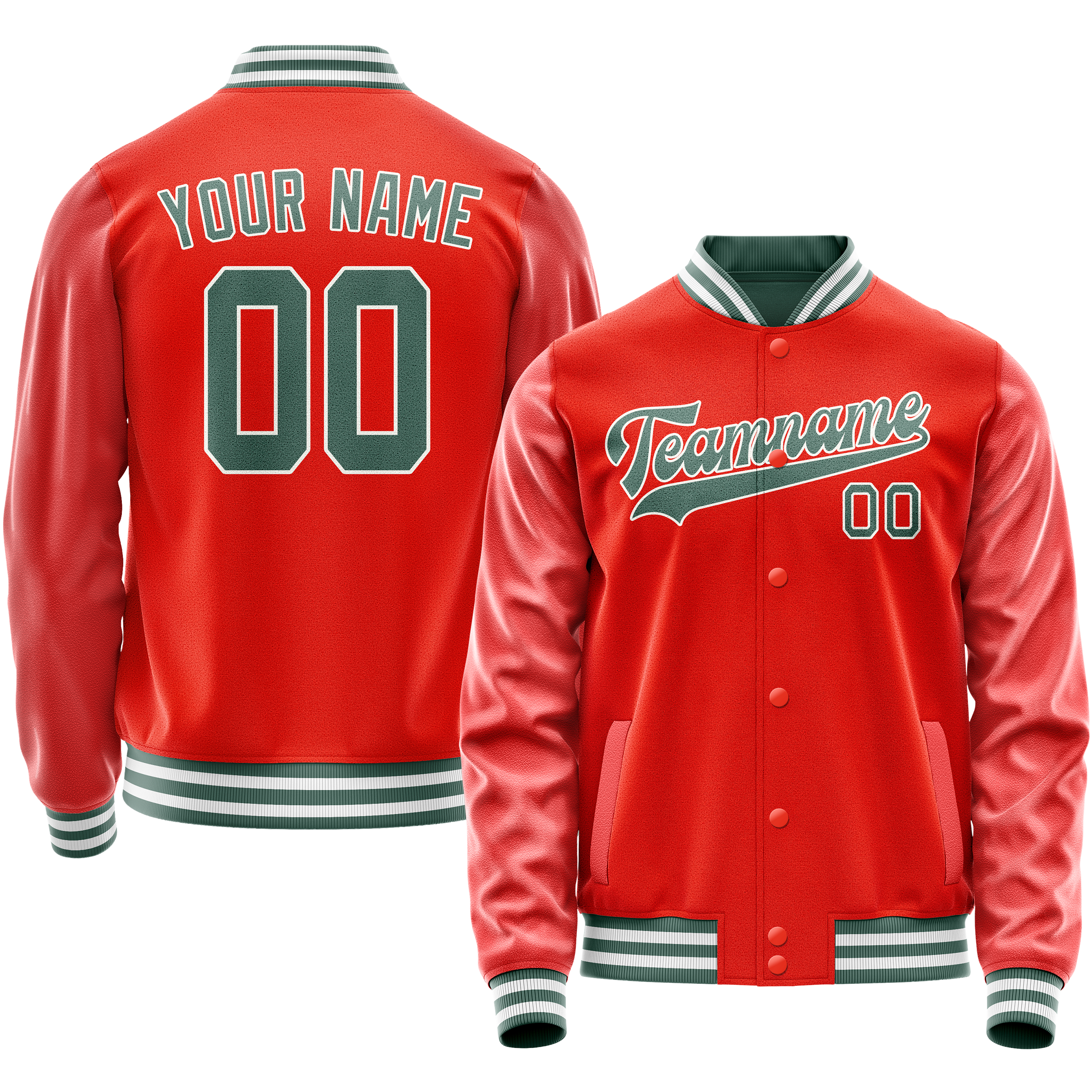 Personalized Orange & Teal Solid Color Varsity Letterman Jacket