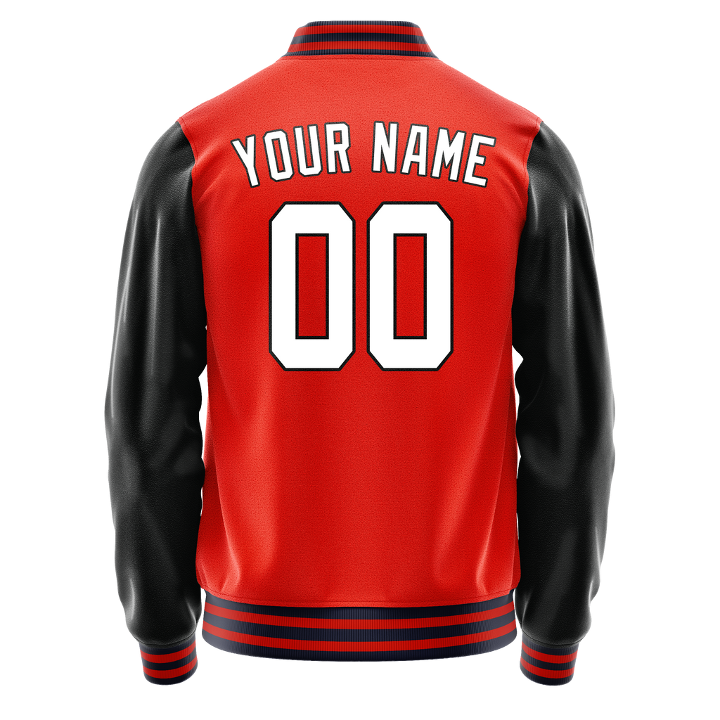 Personalized Orange & Black Solid Color Varsity Letterman Jacket