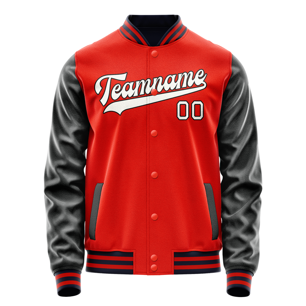 Personalized Orange & Black Solid Color Varsity Letterman Jacket