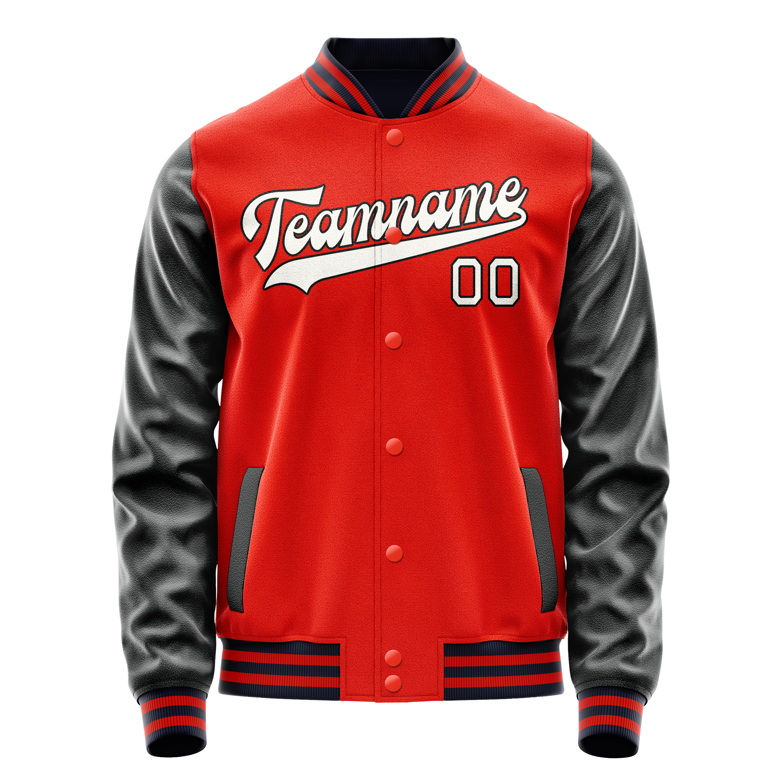 Personalized Orange & Black Solid Color Varsity Letterman Jacket