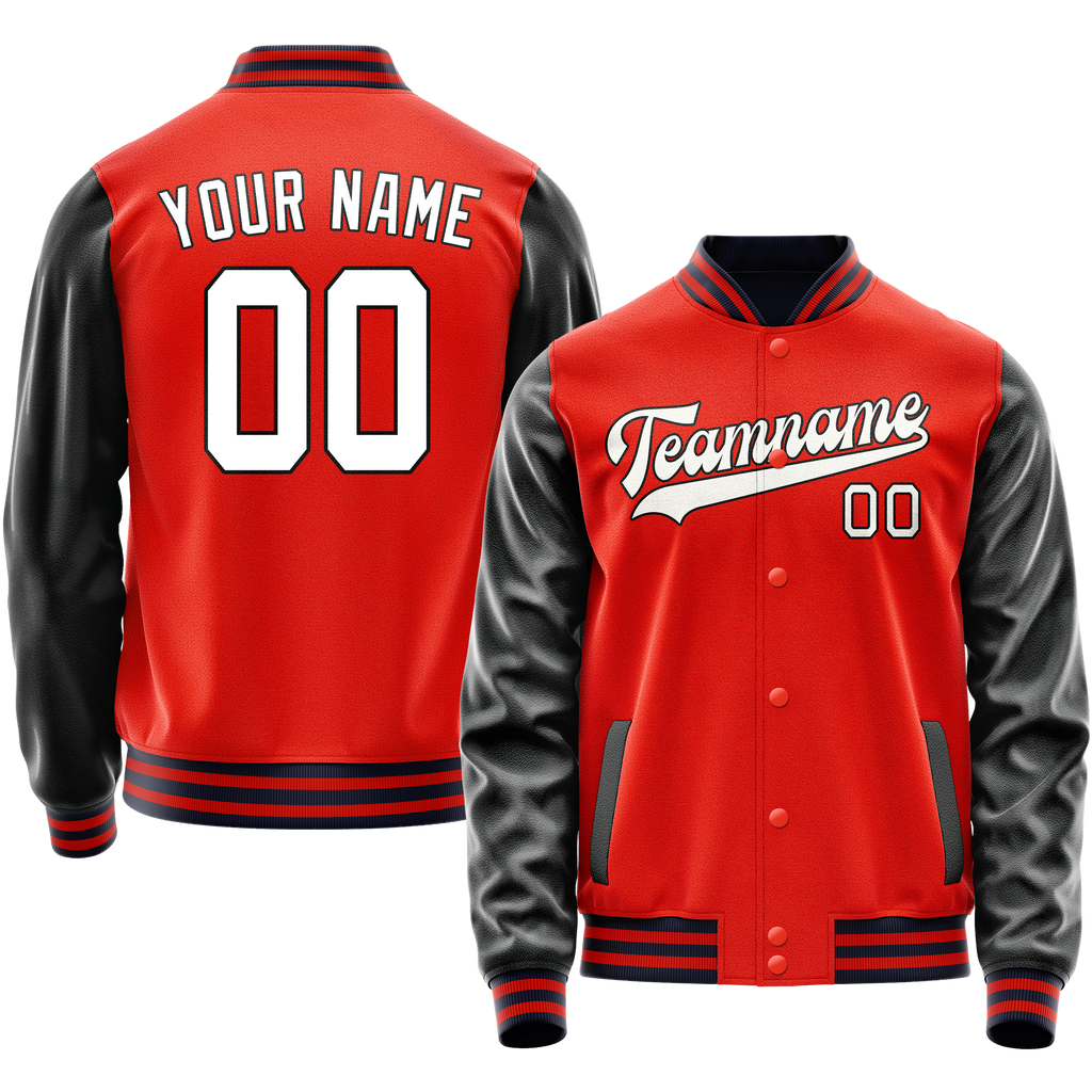 Personalized Orange & Black Solid Color Varsity Letterman Jacket