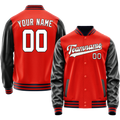 Personalized Orange & Black Solid Color Varsity Letterman Jacket